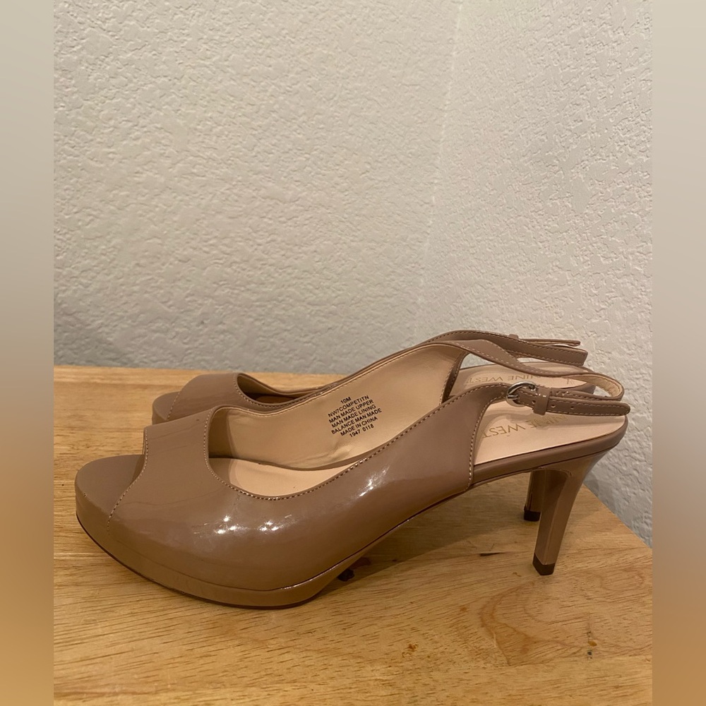 Nine West Women's Brown Peep Toe Slingback Heels